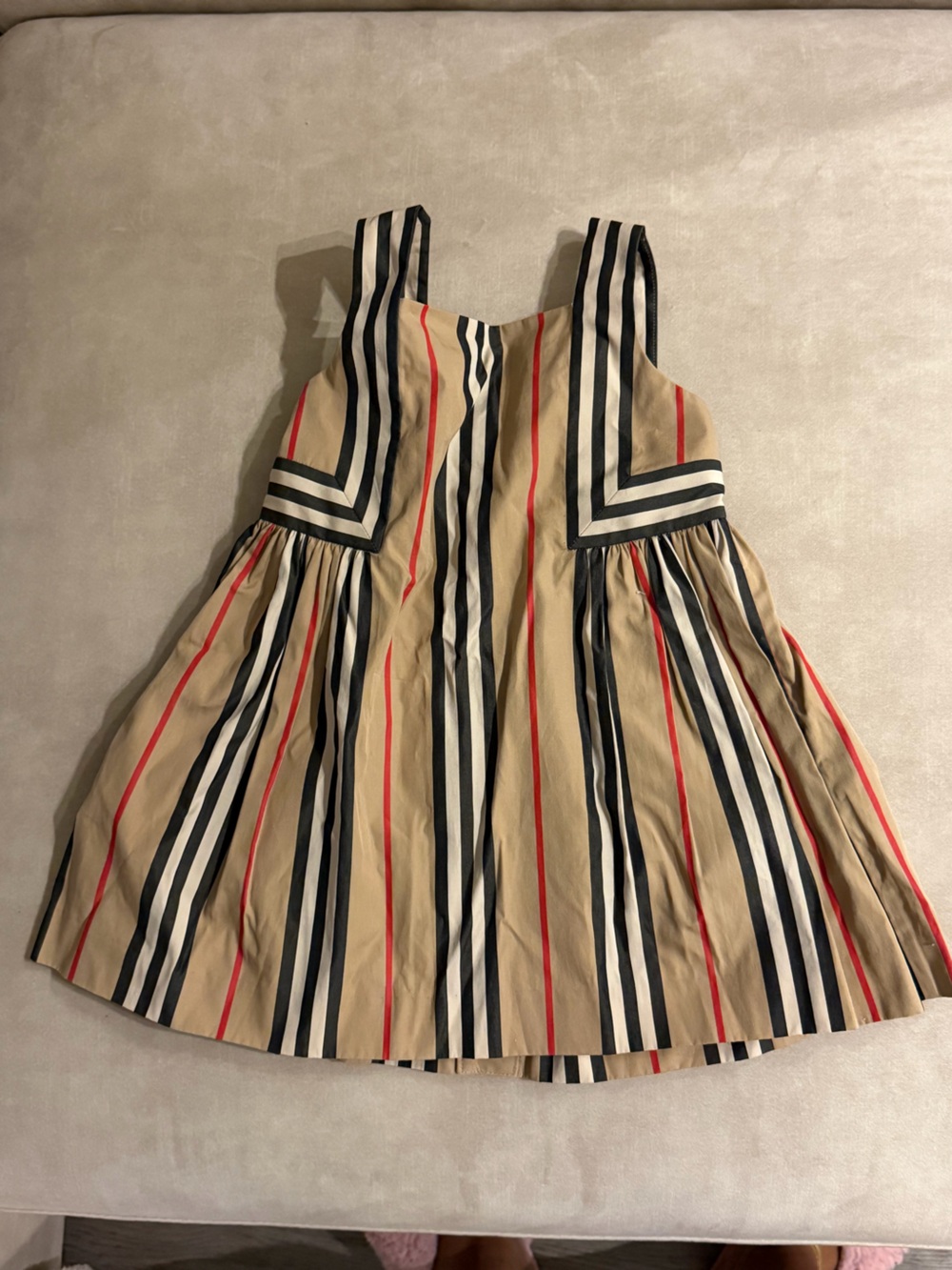 Burberry Beige, Black & Red Striped Dress
